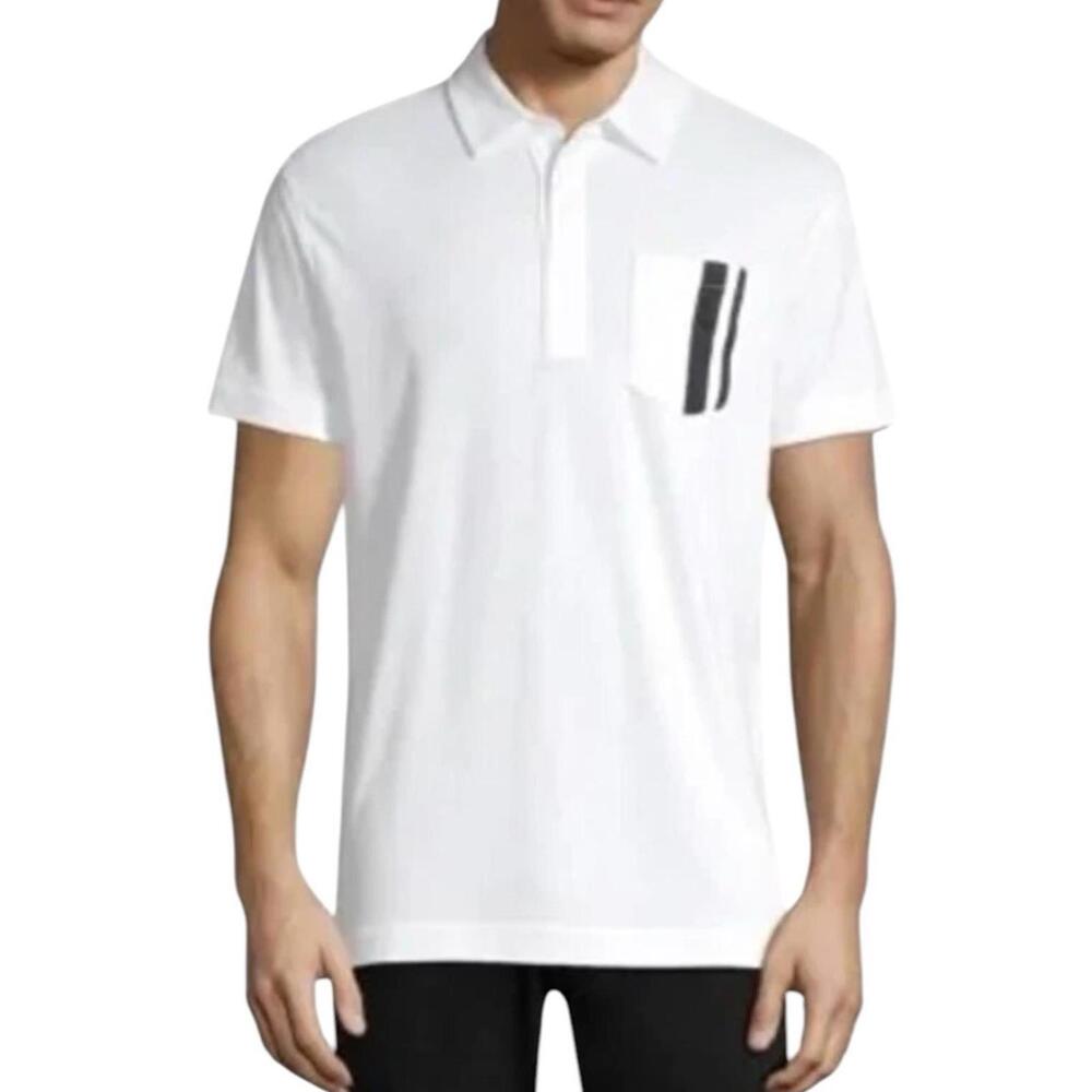 J Lindeberg M Owen Regular Fit Lux Pique Golf Polo - White / Navy Blue - Large